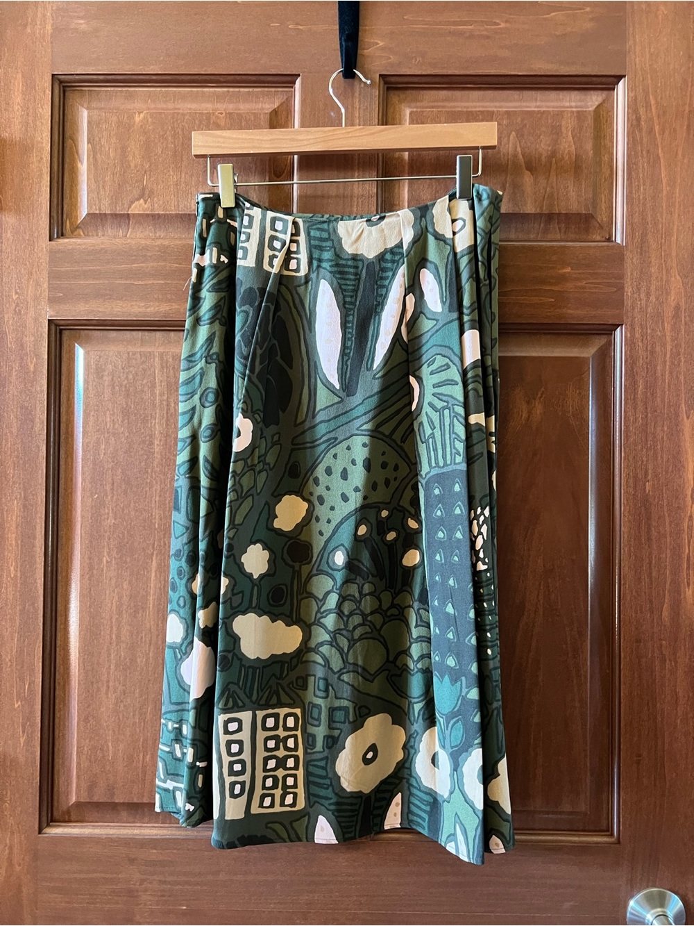 Marimekko Green and Cream Graphic A-Line Skirt